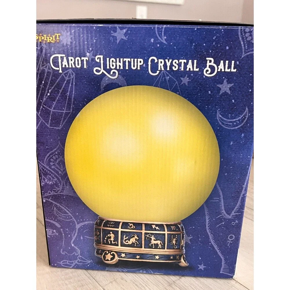 Spirit Tarot Light Up Crystal Ball Lamp Zodiac Astrology Celestial Halloween EUC